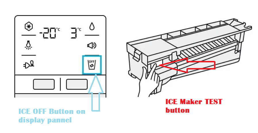 ICE MAKER TEST BUTTON _ ICE OFF Indication in DIsplay
