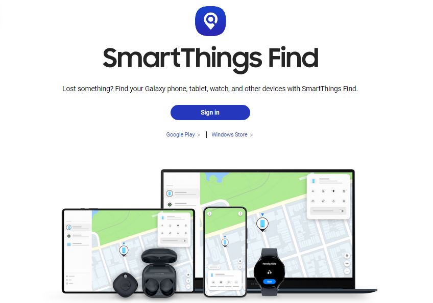 SmartThings Find Website Interface
