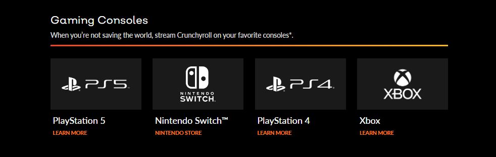 Gaming Cosole that supported Crunchyroll
