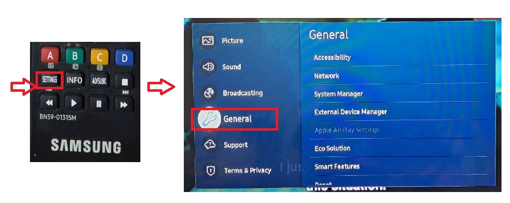 Shortcut to settings Samsung TV