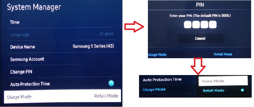Usage Mode change from Retail to HOME mode Image