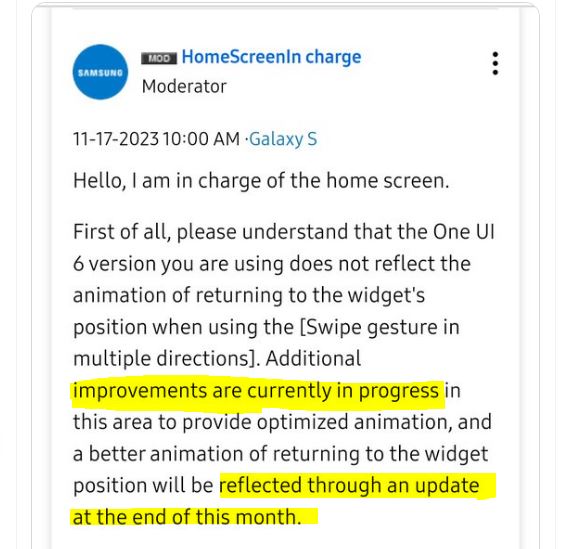 Samsung One UI 6 Widget animation fix news by moderator
