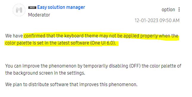 Temporary Fix for keyboard theme color setting issue due to One UI 6 Update