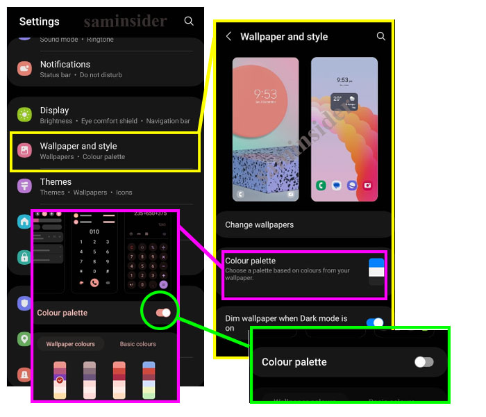 disable the color palette for SAmsung Device