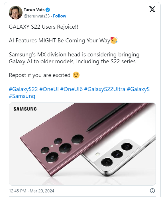 Galaxy AI Features to S22