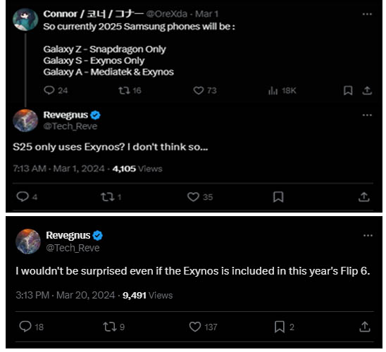 tweet regarding Z F Flip and Exynos