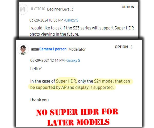 Galaxy Older device will not support Super HDR feature